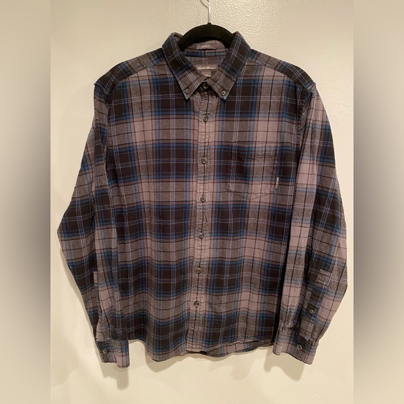 Eddie Bauer Flannel Shirt Mens Large Classic Fit Plaid Blue - Picture 2 of 10